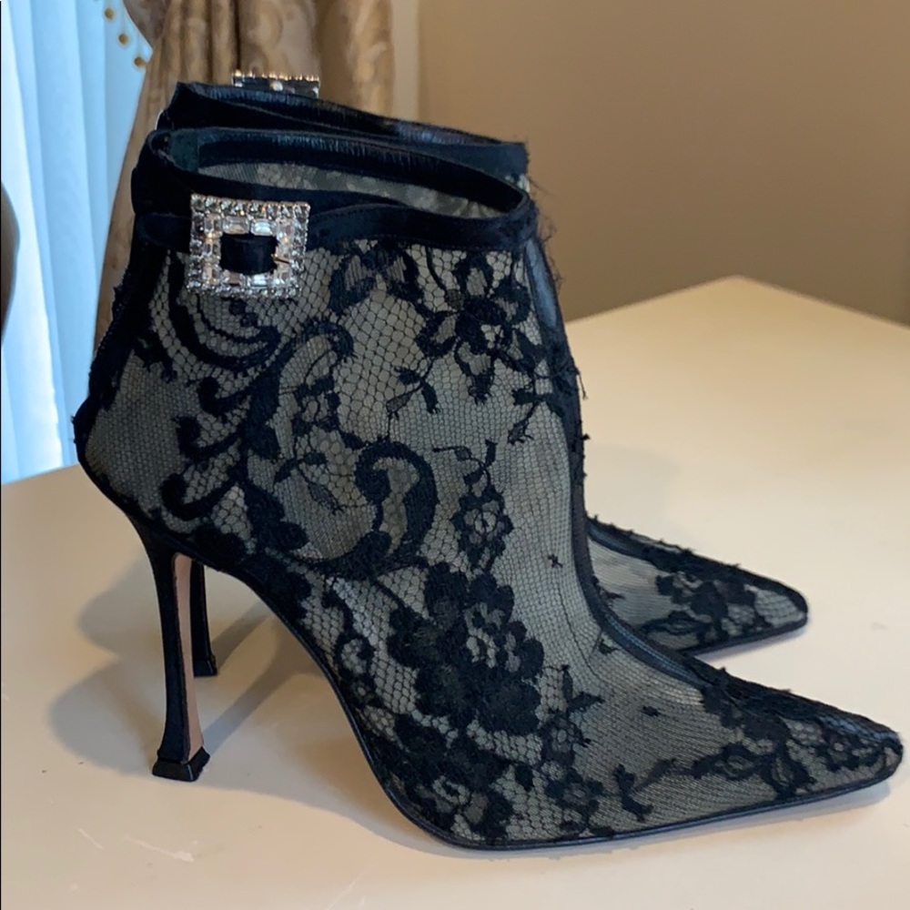 MANOLO BLAHNIK BLACK Rhinestone Booties S36 - Picture 13 of 16